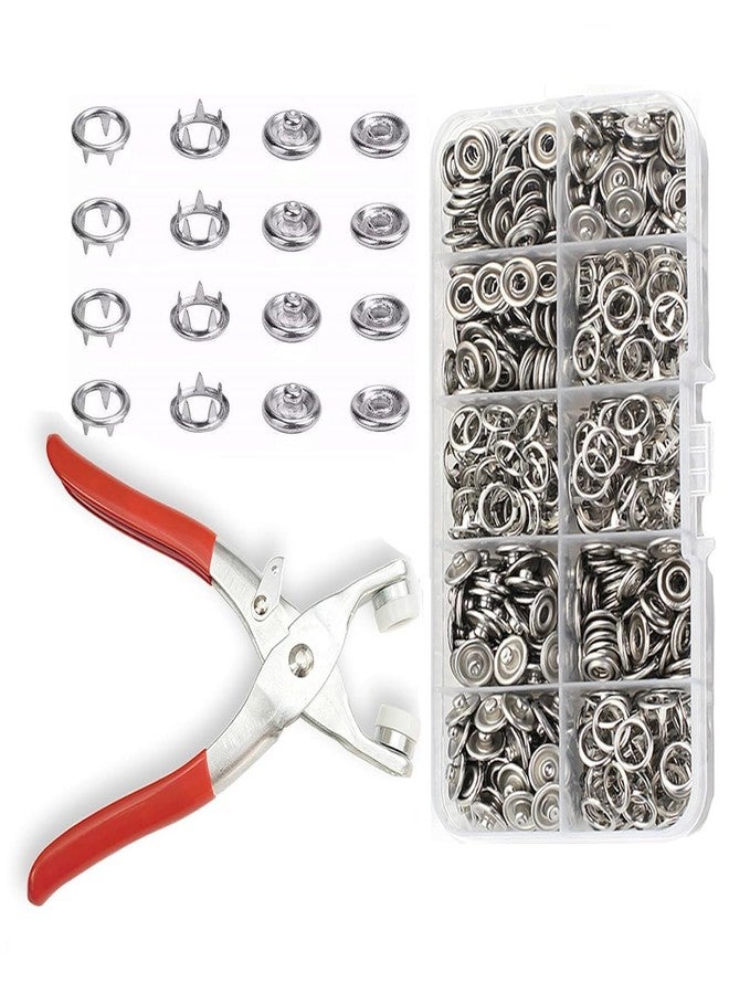 KD ZONE Metal Snap Button Fasteners Kit - 100 Sets (400 PCS, 9.5mm) with Press Pliers Tool - Silver Snaps for Sewing, DIY Crafts, Clothes, Hats, Bags - Easy to Use Snap Kit for Handmade Projects and Repairs - Image 1